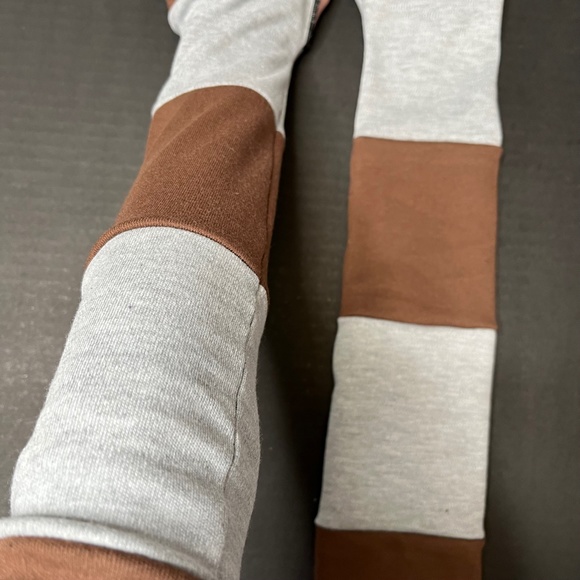 Long Striped Gloves Brown Hand Warmers Gray Armwarmers Patchwork Sleeves Y2k 90s - Picture 4 of 10